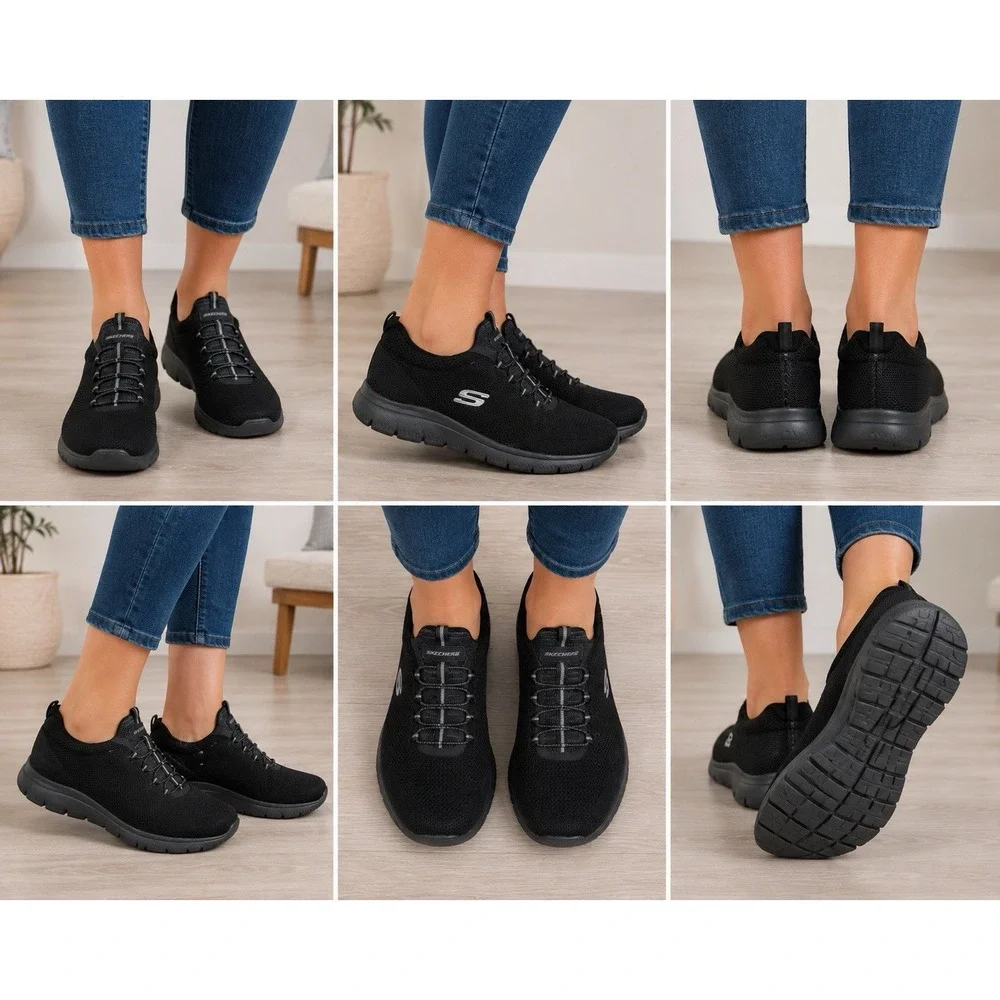 Skechers Sneakers Womens 9.5 Wide Black Shoes Summits Cool Classics 149206W